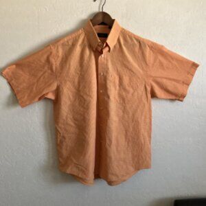 Van Heusen Shirt Mens Large 16 16.5 Plaid Short Sleeve Button Down Peach